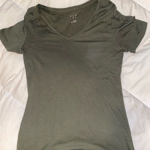 Olive/ army green cotton blend v neck tee shirt